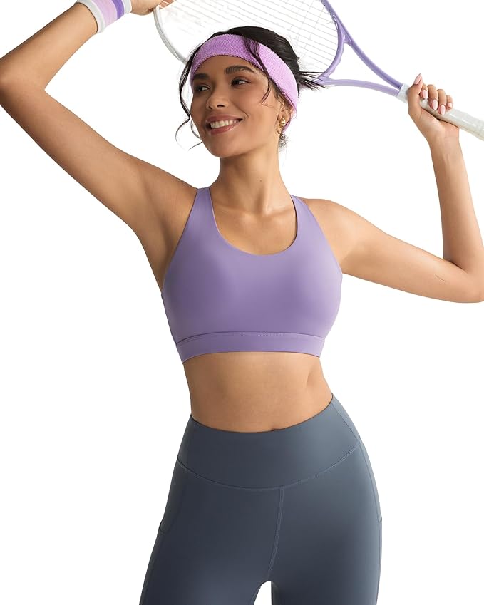 RUNNING GIRL Sports Bras for Women,Padded Strappy Sports Bras Criss-Cross Back Medium Support Sports Bras with Removable Cups
