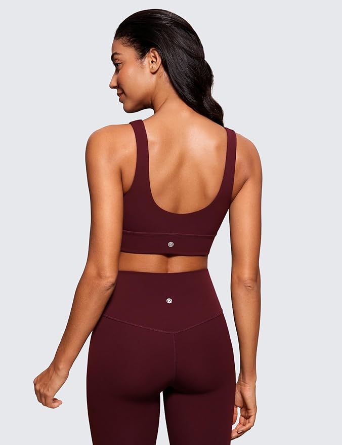 CRZ YOGA Butterluxe U Back Longline Sports Bras for Women - Scoop Neck Padded Yoga Workout Crop Top with Built in Pads