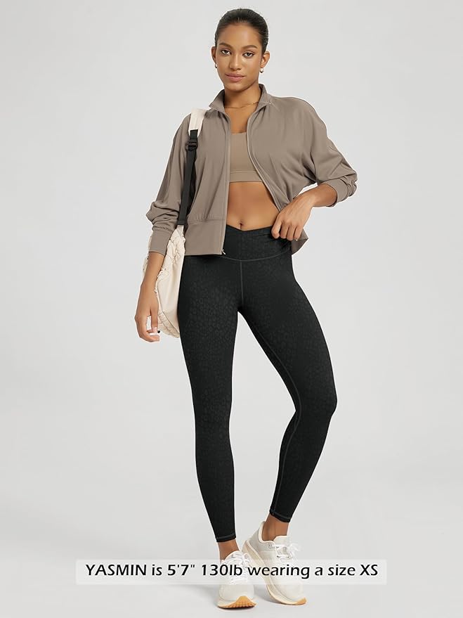ODODOS Women's Cross Waist Yoga Leggings with Inner Pocket, 23"/25"/28" Gathered Crossover Workout Yoga Pants