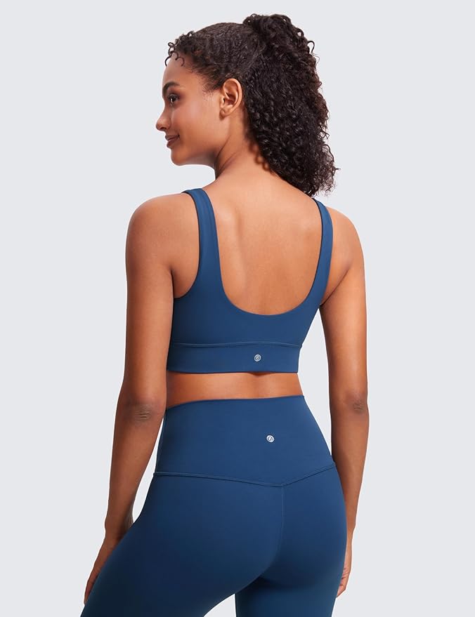 CRZ YOGA Butterluxe U Back Longline Sports Bras for Women - Scoop Neck Padded Yoga Workout Crop Top with Built in Pads