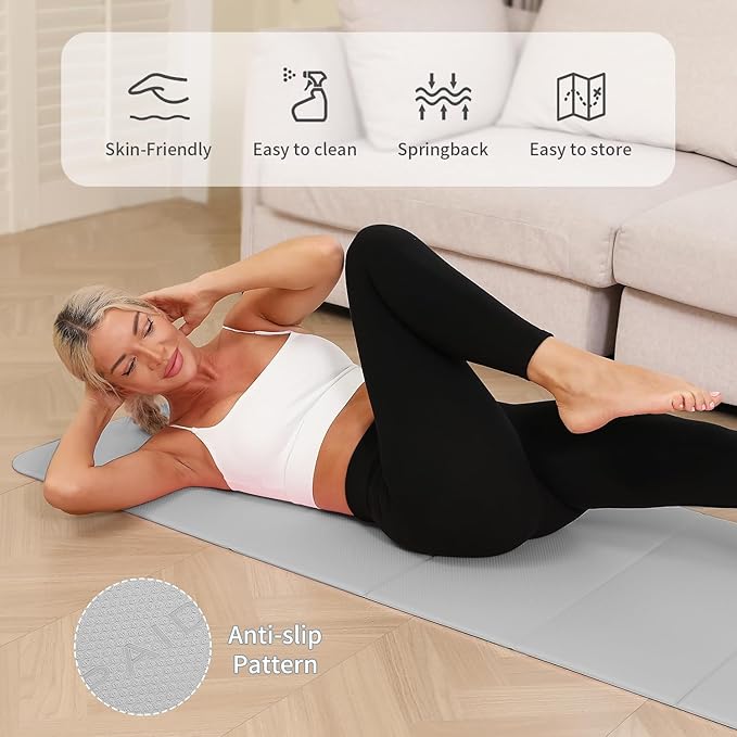 Foldable Yoga Mat - 10mm Extra Thick, 75"26" Non-Slip Exercise Fitness Mat | SGS Eco-Certified, Portable for Yoga/Pilates/Studio/Home Workout