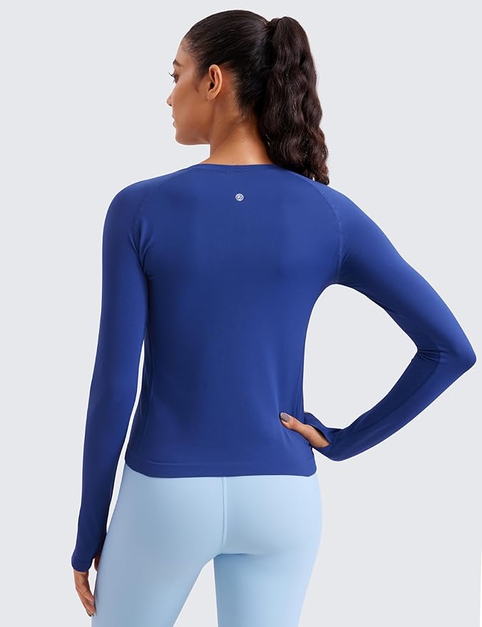 CRZ YOGA Seamless Long Sleeve Shirts for Women Waist Length - Workout Athletic Running Gym Yoga Tops Crewneck Breathable