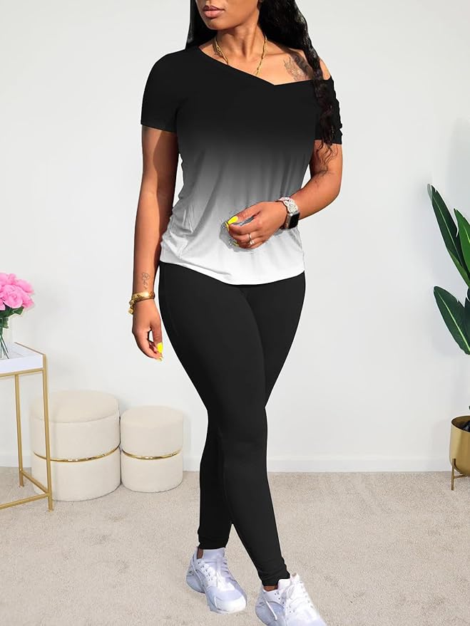 Lounge Sets for Women 2 Piece Summer Casual Jogger Workout Outfits Short Tops Long Pant Sweat suit leggings set