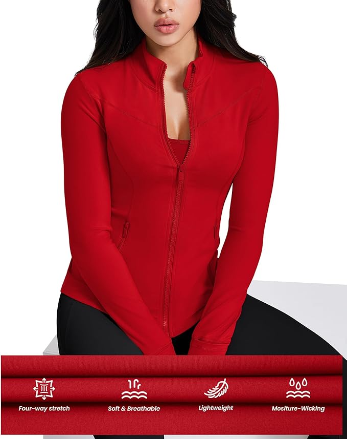 AVGO Womens Running Jackets Lightweight Slim Fit Workout Jacket Zip Up Athletic Track Gym Tops with Pockets & Thumb holes