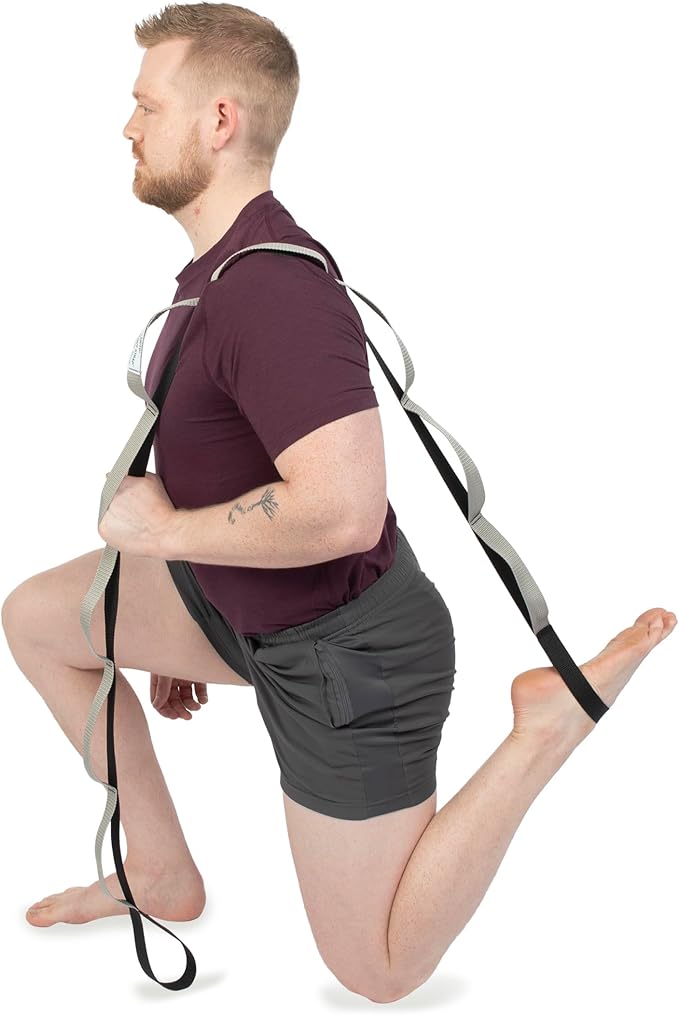 OPTP Stretch Out Strap Pro with Stretching Exercise Book, 11 Loop Stretching Strap for Yoga and Pilates, Physical Therapy Strap for Leg and Knee Recovery. Made in the USA