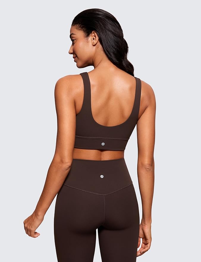 CRZ YOGA Butterluxe U Back Longline Sports Bras for Women - Scoop Neck Padded Yoga Workout Crop Top with Built in Pads