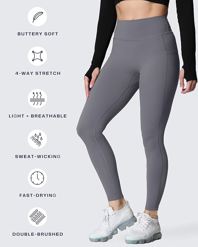 Aoxjox Women's Trinity High Waisted Yoga Pants with Pockets Cross-Waist Tummy Control Buttery Soft Workout Leggings 26"