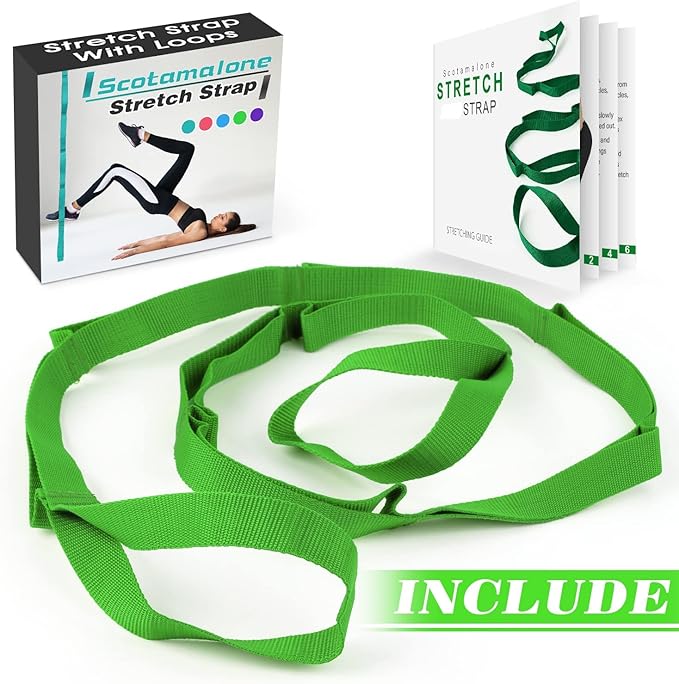 Scotamalone Stretching Strap Yoga Strap Physical Therapy for Home Workout, Exercise, Pilates and Gymnastics, 10 Loops Non-Elastic Stretch Bands with Aesthetic Packaging for Women & Men