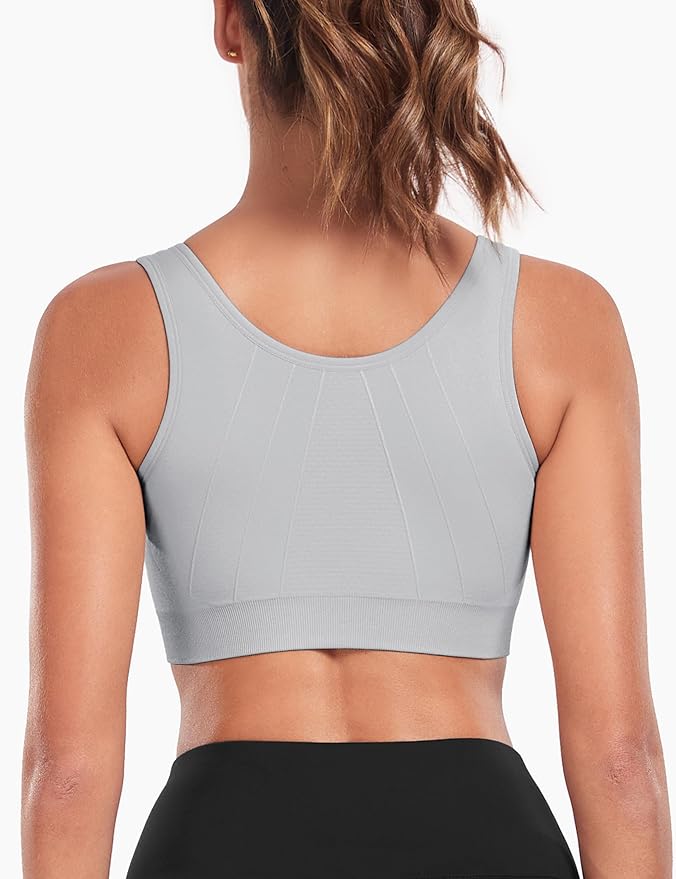 Women's Zip Front Sports Bra Wireless Post-Surgery Bra Active Yoga Sports Bras