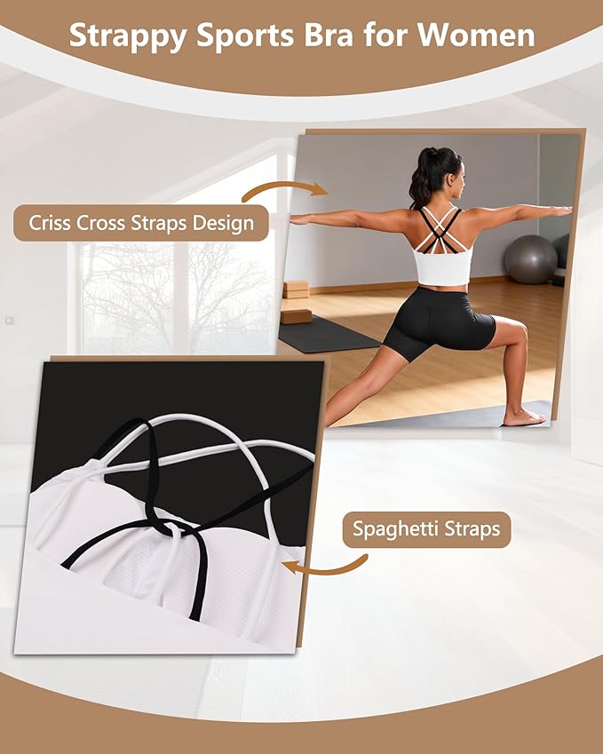 QUOJIZY Longline Sports Bras for Women Spaghetti Straps Tank Top with Built-in Bra Strappy Sports Bra for Yoga