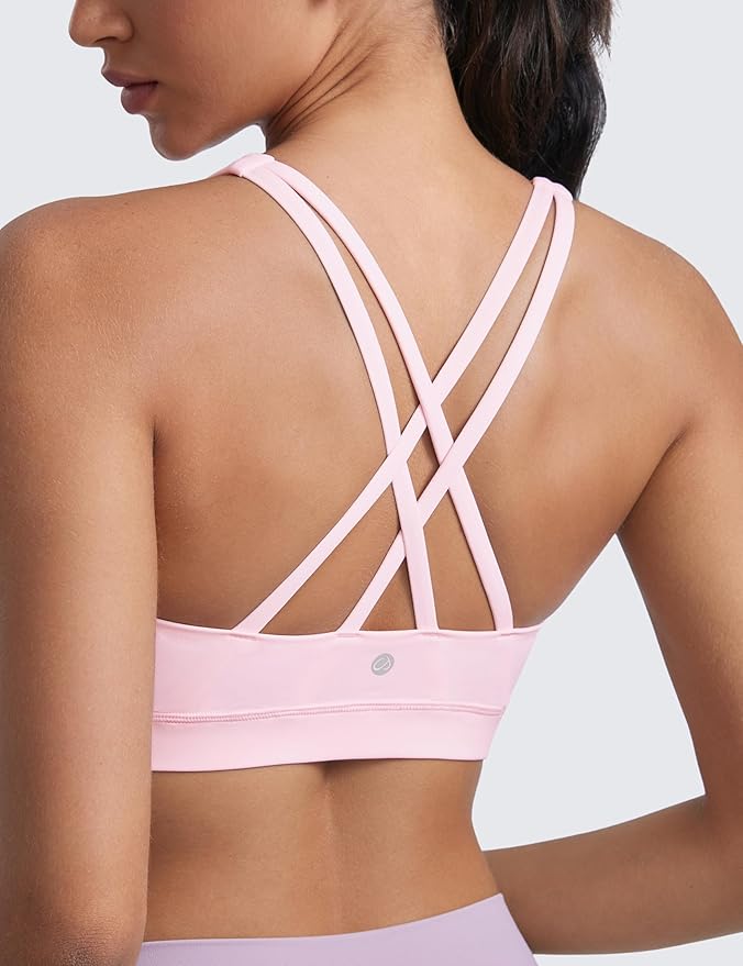 CRZ YOGA Naked Feeling Strappy Padded Sports Bras for Women - Fitness Workout Top Criss Cross Back Yoga Cami