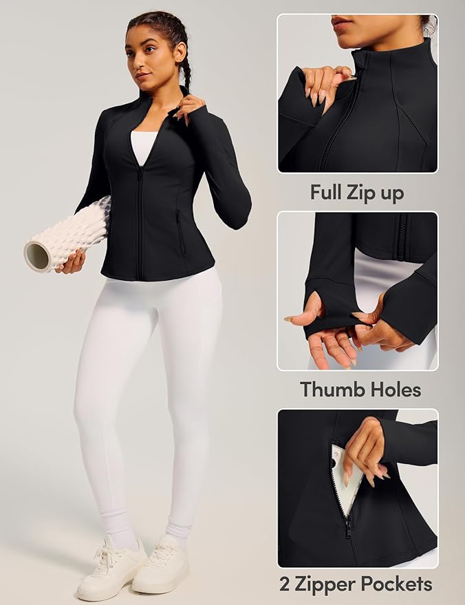 IUGA Women's Workout Jackets BBL Running Athletic Jackets Lightweight Full Zip Up Slim Fit for Women with Thumb Holes