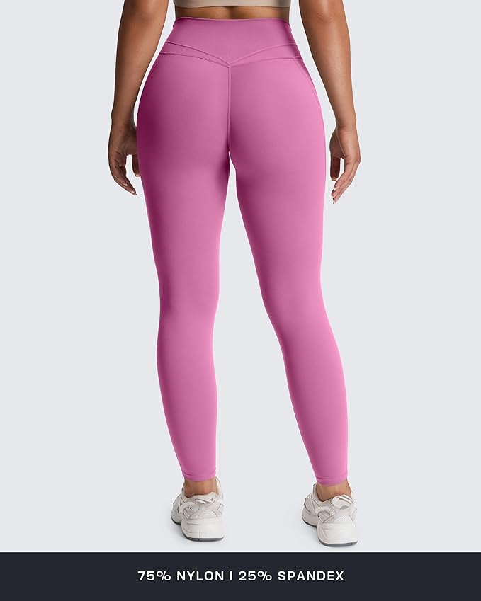 Aoxjox Women's Trinity High Waisted Yoga Pants with Pockets Cross-Waist Tummy Control Buttery Soft Workout Leggings 26"