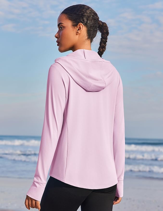 PINSPARK Women's UPF 50+ Sun Protection Hoodie Jacket Lightweight Full Zip Athletic Jacket Long Sleeve Shirt with Pockets