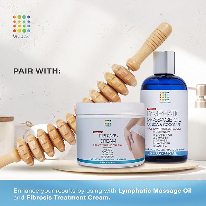 Bruizex Wood Therapy Massage Tool, Lymphatic Drainage Massage Roller Stick - Leg, Back & Thigh Muscle Roller for Post Liposuction & Fibrosis Treatment, 360 Lipo, Tummy Tuck & BBL, Lipo Foam