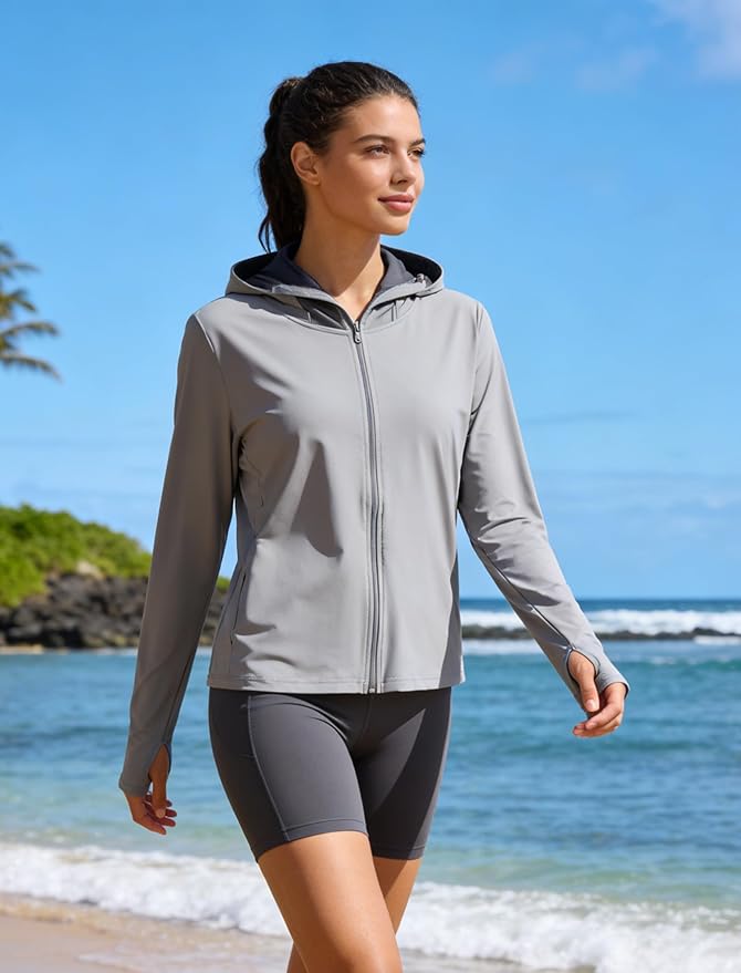 Women's UPF 50+ Sun Protection Hoodie Jacket with Pockets Lightweight Zip Up Sun Cover Up Shirt Athletic Jacket