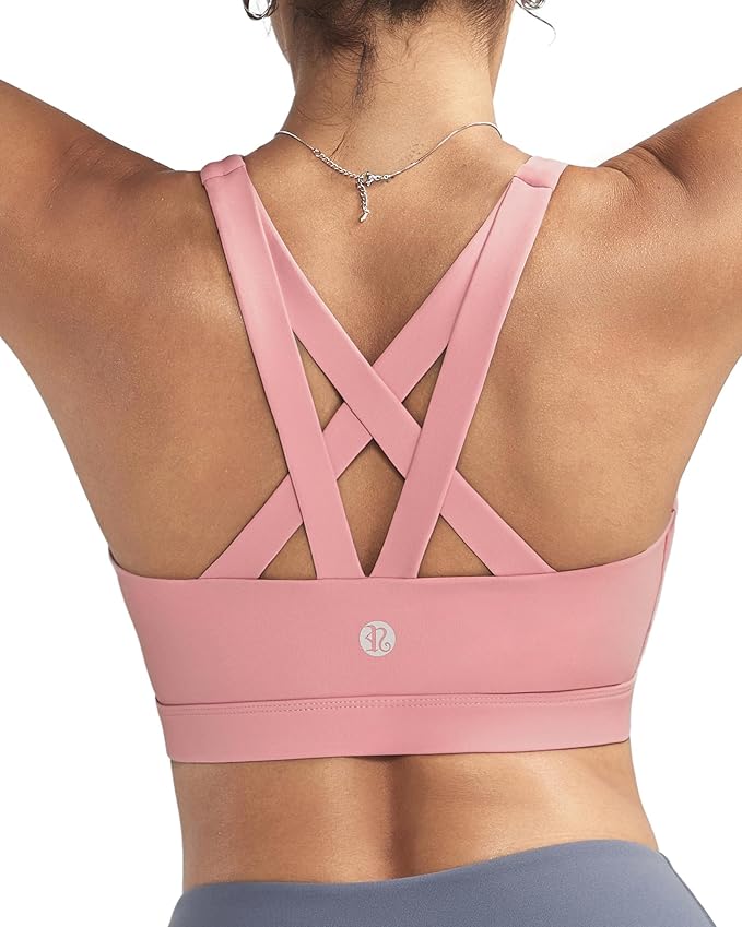 RUNNING GIRL Sports Bras for Women,Padded Strappy Sports Bras Criss-Cross Back Medium Support Sports Bras with Removable Cups