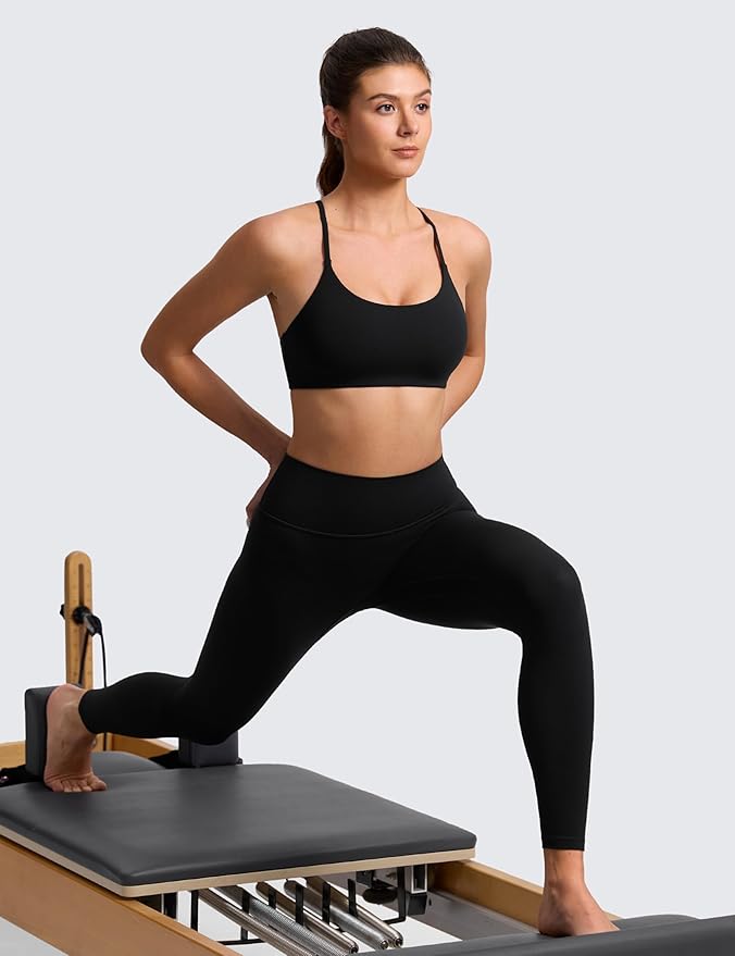 CRZ YOGA Butterlift Double Lined V Back Sports Bras for Women - Scoop Neck Spaghetti Strap Wireless Yoga Top Non Padded