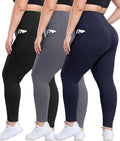 3 Pack Plus Size Leggings with Pockets for Women - High Waisted Tummy Control Spandex Soft Black Workout Yoga Pants
