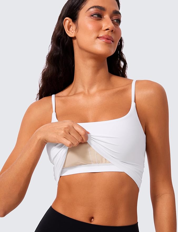 CRZ YOGA Butterlift Adjustable U Back Crop Tank Tops for Women - Padded Camisole Scoop Neck Workout Longline Sports Bras
