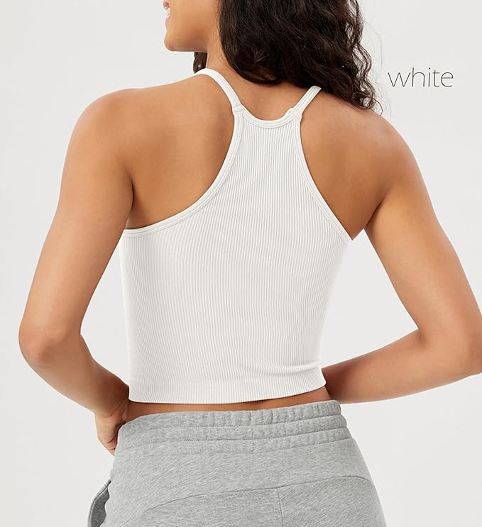 ODODOS Women's Crop 3-Pack Seamless Rib-Knit Camisole Crop Tank Tops