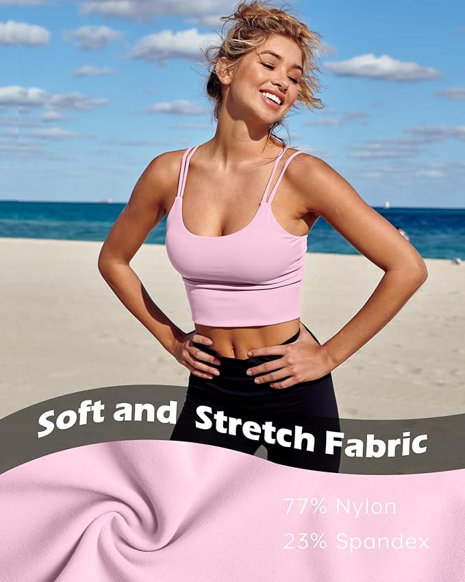 Everrysea Sports Bras for Women High Support Longline Workout Tank Tops Built in Bra Strappy Yoga Padded Crop Top