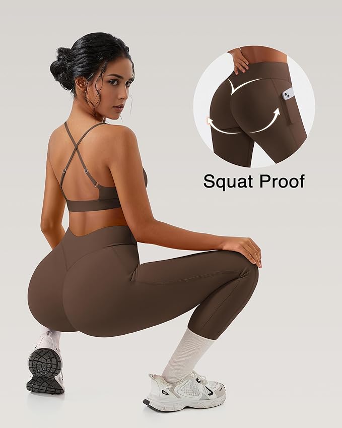 RXRXCOCO 2 Piece Workout Sets for Women Strappy Sports Bra Booty Leggings with Pockets Yoga Gym Outfits