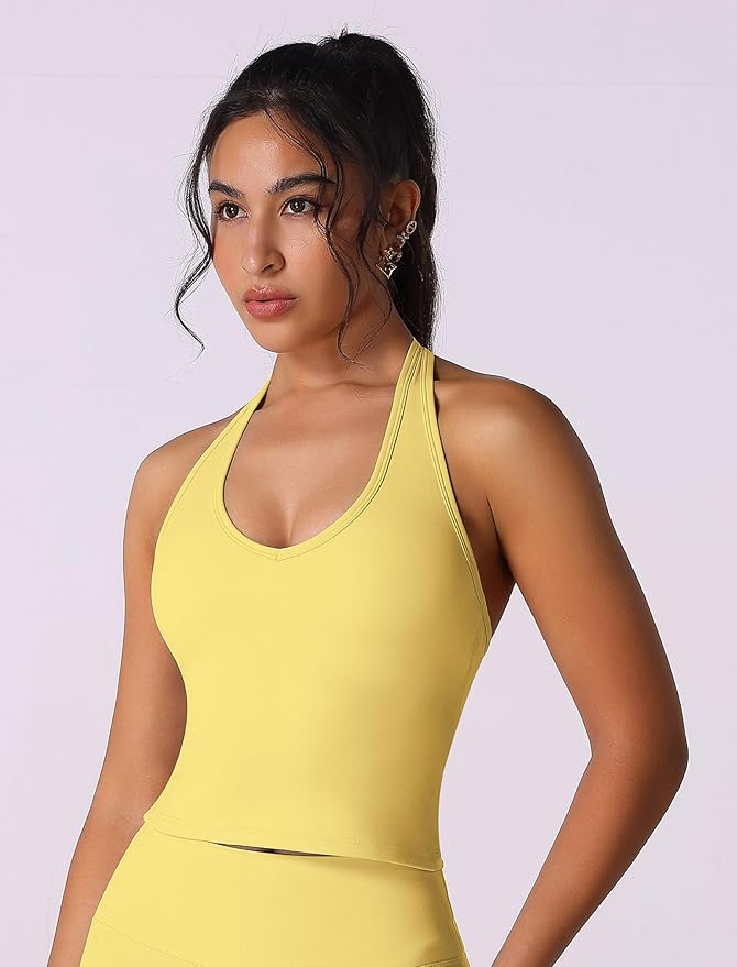 ABOCIW Womens Cross Back Workout Crop Tank with Built in Bra V Neck Longline Sports Bra Gym Shirt Yoga Pilates Top