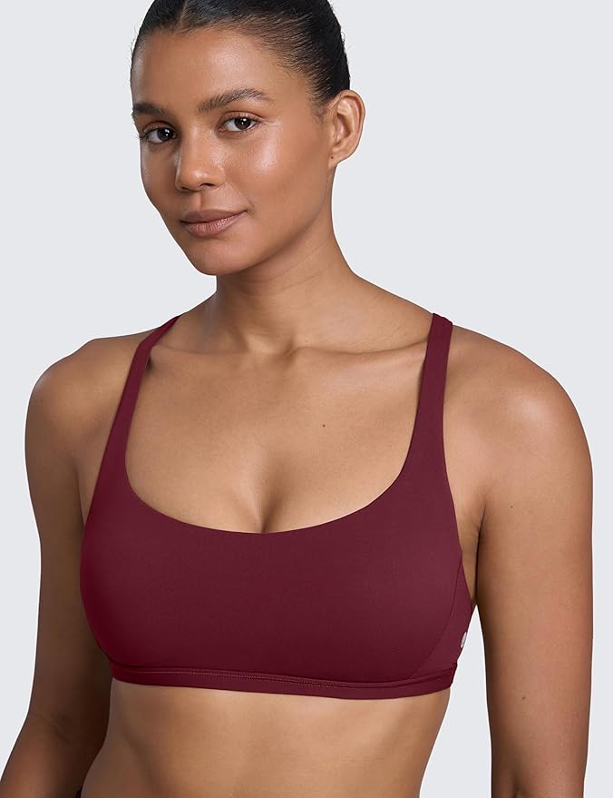 CRZ YOGA Womens Naked Feeling Criss Cross Sports Bra - Strappy Back Padded Medium Support Wireless Gym Cami Workout Yoga