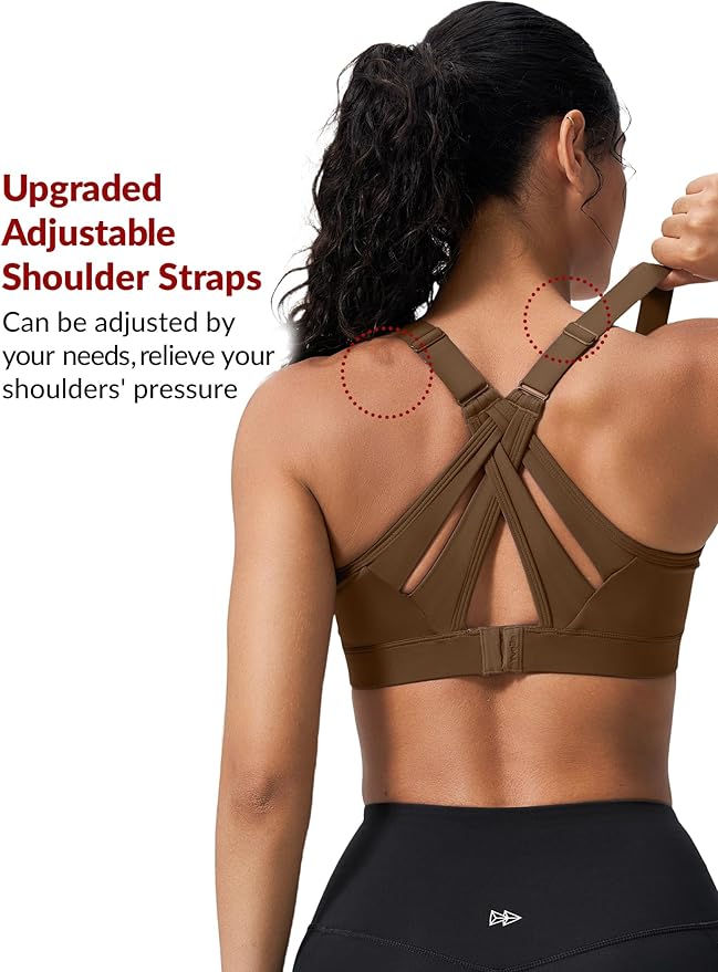 Yvette Sports Bra High Impact Adjustable Criss Cross Back, Full Support for Large Bust No Bounce