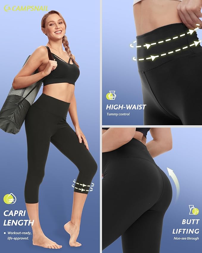 4 Pack Capri Leggings for Women - High Waisted Capris Tummy Control Yoga Pants with Pockets Workout Cycling Tights