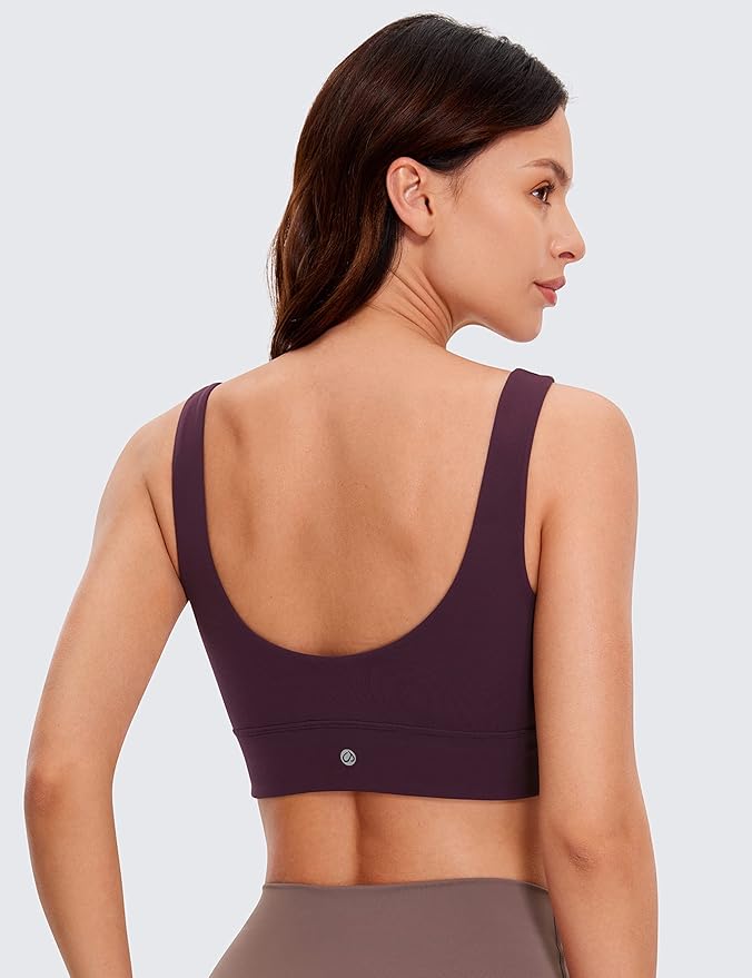CRZ YOGA Butterluxe U Back Longline Sports Bras for Women - Scoop Neck Padded Yoga Workout Crop Top with Built in Pads