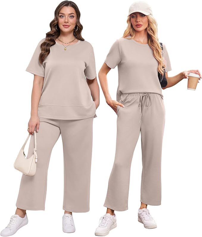 XIEERDUO Women's Side Slit Lounge Sets 2026 Fashion 2 Piece Travel Outfits Cozy Loungewear Wide Leg Tracksuits S-3XL
