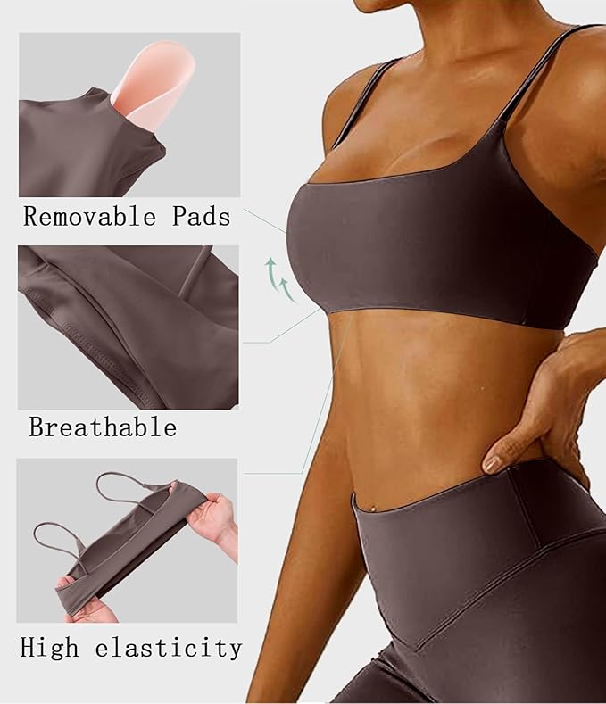 Comper Women's Sports Bra with Thin Straps Stretchy Wirefree Workout Bras Lightweight Workouts Bralette with Removable Pads
