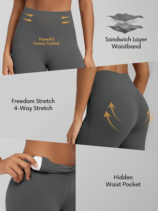ODODOS Women's Powerful Tummy Control Flared Yoga Pants 2.0 High Waist Workout Bootcut Leggings with Inner Pocket- 29" / 31"