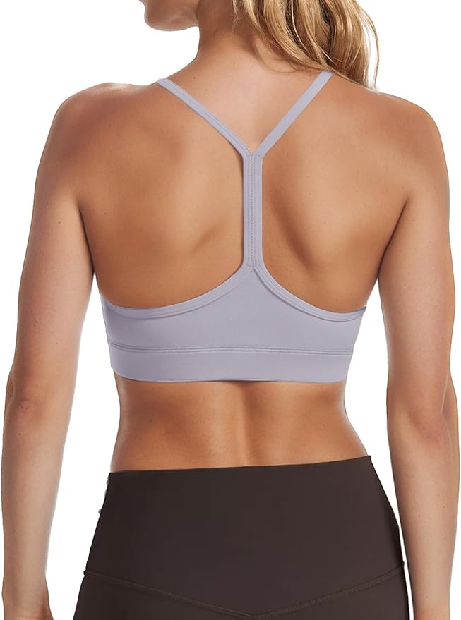 Buauty 2 Packs Y Back Sports Bra for Women, Low Impact Padded Racerback Spaghetti Strap Bras, Workout Yoga Tops
