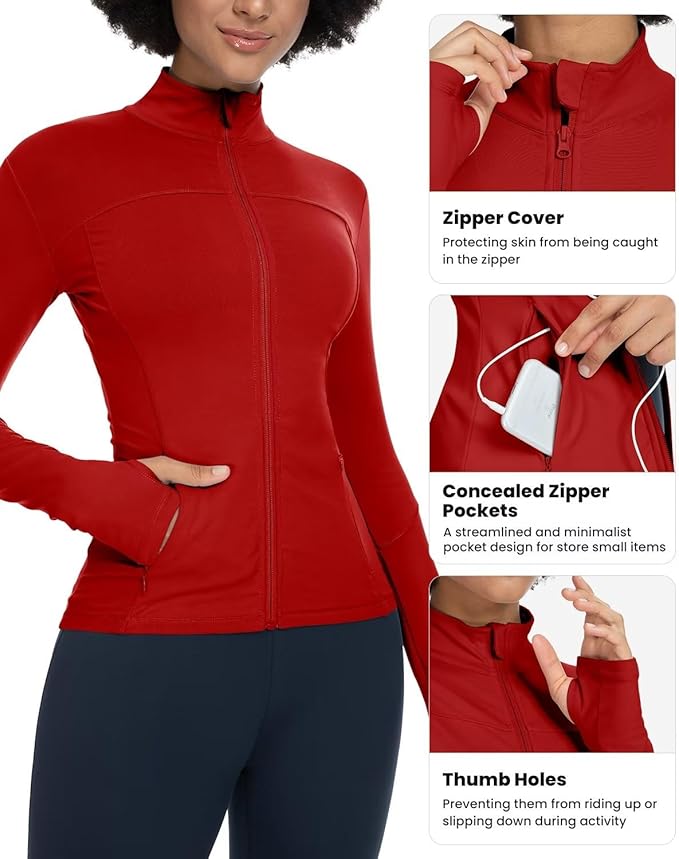 QUEENIEKE Womens Running Jackets Athletic Workout Scrub Jacket Track Full Zip Up Gym for Women Yoga Top