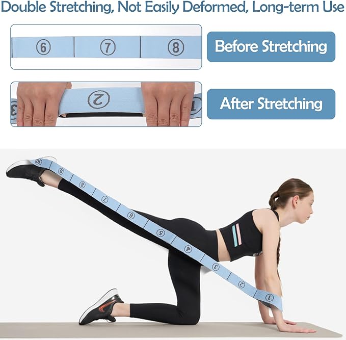 TIESOME Stretch Strap, Elastic Yoga Stretching Strap Multi-Loop for Physical Therapy Pilates Yoga Dance & Gymnastics Exercise and Flexible Pilates Stretch Band