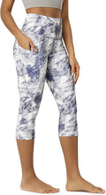 ODODOS Women's High Waisted Yoga Capris with Pockets, Tummy Control Non See Through Workout Athletic Running Capri Leggings