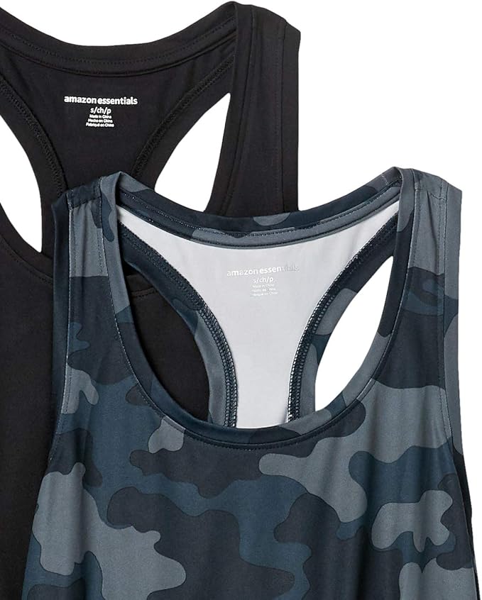 Amazon Essentials Women's Active Quick Dry Tech Stretch Racerback Scoop Neck Tank Top, Multipacks