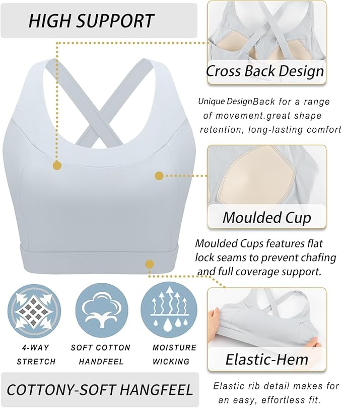 RUNNING GIRL Sports Bra for Women, Molded Cup High Impact Sports Bras for Women with Sewn in Pads