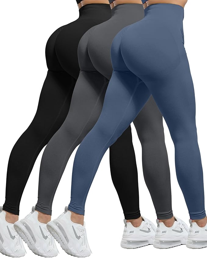CHRLEISURE Workout Leggings Sets for Women, Gym Scrunch Butt Butt Lifting Seamless Leggings 3 Piece