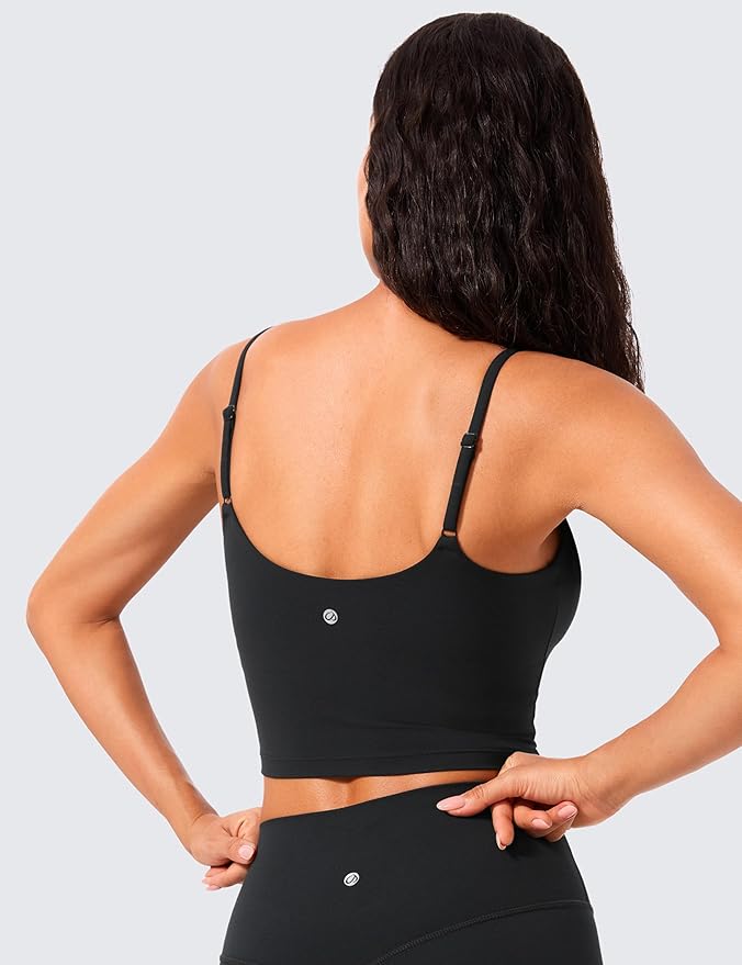 CRZ YOGA Butterlift Adjustable U Back Crop Tank Tops for Women - Padded Camisole Scoop Neck Workout Longline Sports Bras