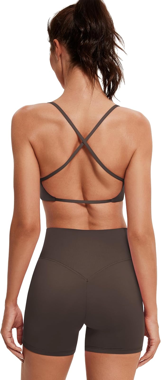 OMKAGI Workout Sets for Women Open Back Strappy Sports Bra Booty Biker Shorts Gym Outfits
