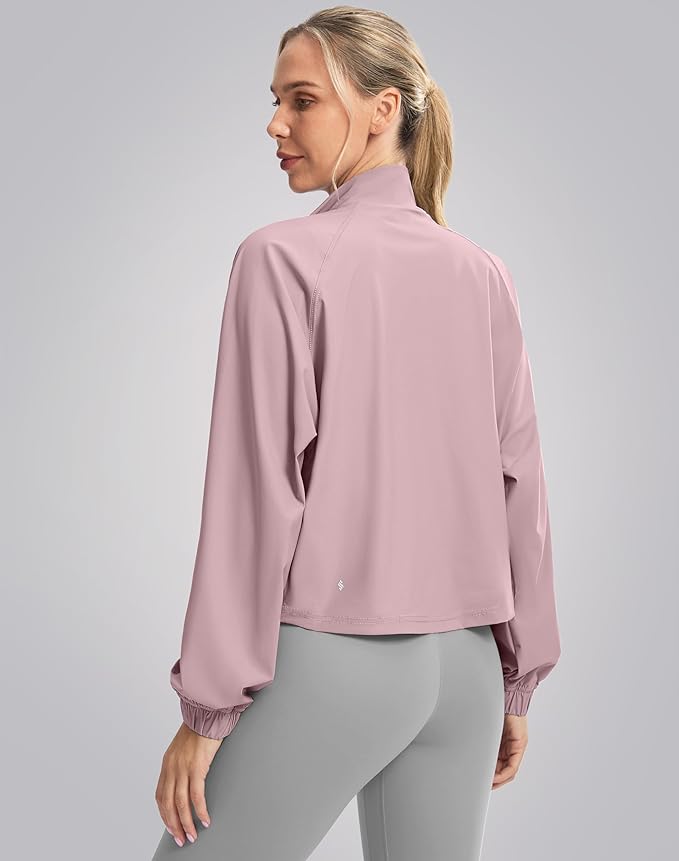 Soothfeel Women's Athletic workout Jacket Lightweight UPF 50+ Long Sleeve Sun Protection Shirts Zip Up Cropped Hiking Tops