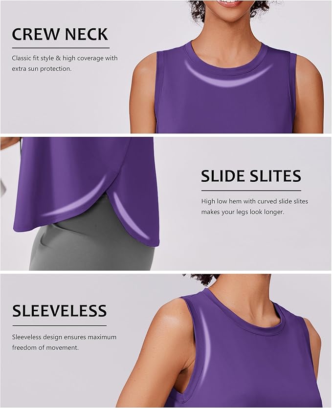 PINSPARK Workout Tank Tops Woman UPF 50+ Yoga Tanks Quick Dry Sleeveless Gym Shirts with Side Slits Loose Fit Athletic Top