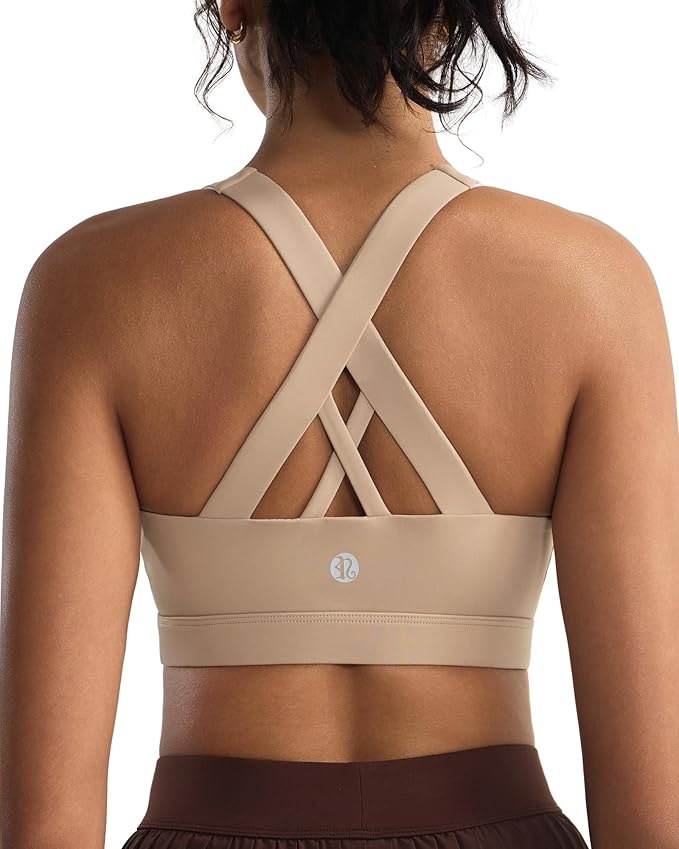 RUNNING GIRL Sports Bras for Women,Padded Strappy Sports Bras Criss-Cross Back Medium Support Sports Bras with Removable Cups