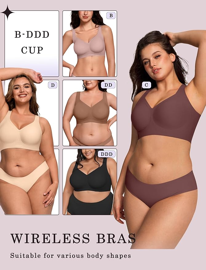 OEAK Womens Wireless Jelly Bra Plus Size Supportive Seamless Bras Full Coverage Push Up Comfortable No Underwire Tshirt Bras