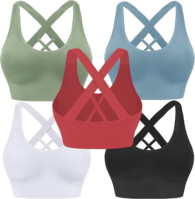 Evercute Sports Bras for Women Padded Medium Support Criss Cross Strappy Bra Seamless High Impact Yoga Exercise Athletic Bras