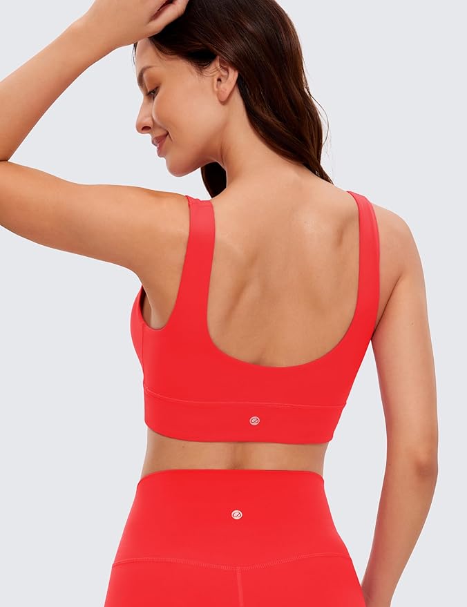CRZ YOGA Butterluxe U Back Longline Sports Bras for Women - Scoop Neck Padded Yoga Workout Crop Top with Built in Pads